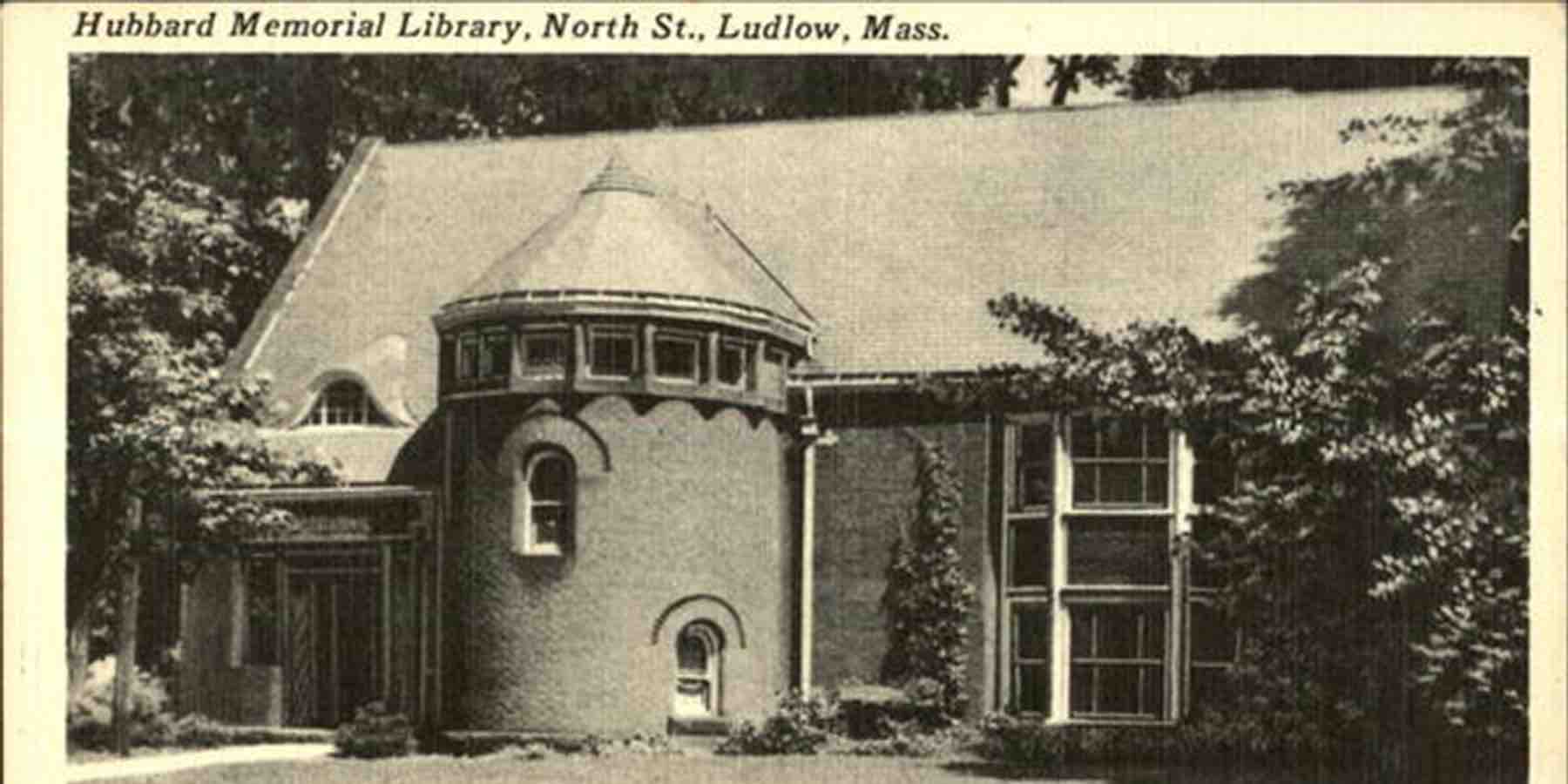Historical postcard of the Hubbard Library